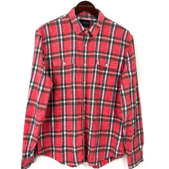 Lucky Brand Shirt Mens Sz L Red Plaid Flannel Classic Fit Button Up 1108H4 - Picture 4 of 11